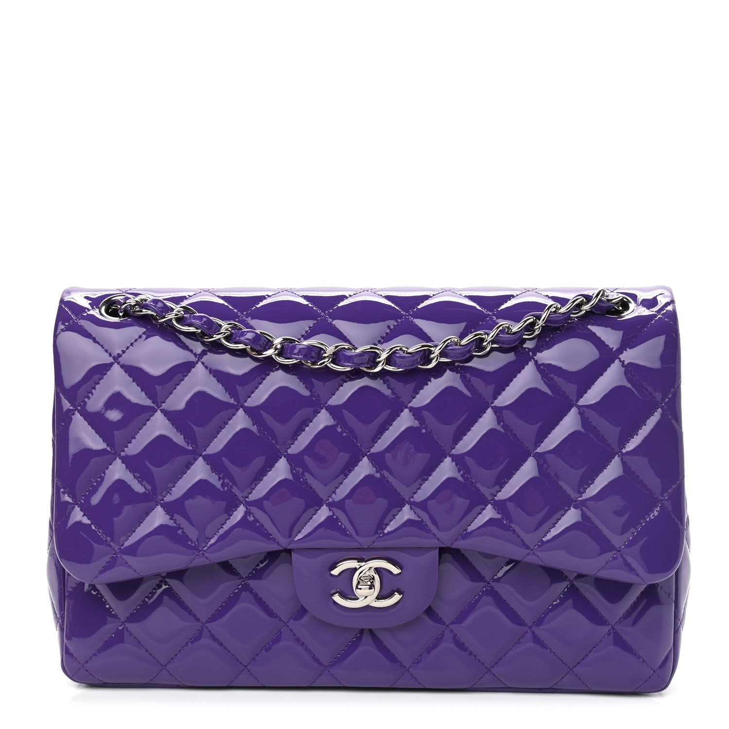 Chanel Patent Calfskin Quilted Jumbo Double Flap Purple 1 of 10