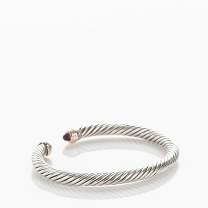 David Yurman Sterling Silver 14K Yellow Gold Garnet 5mm Cable Classics Petite Color Bracelet 3 of 4