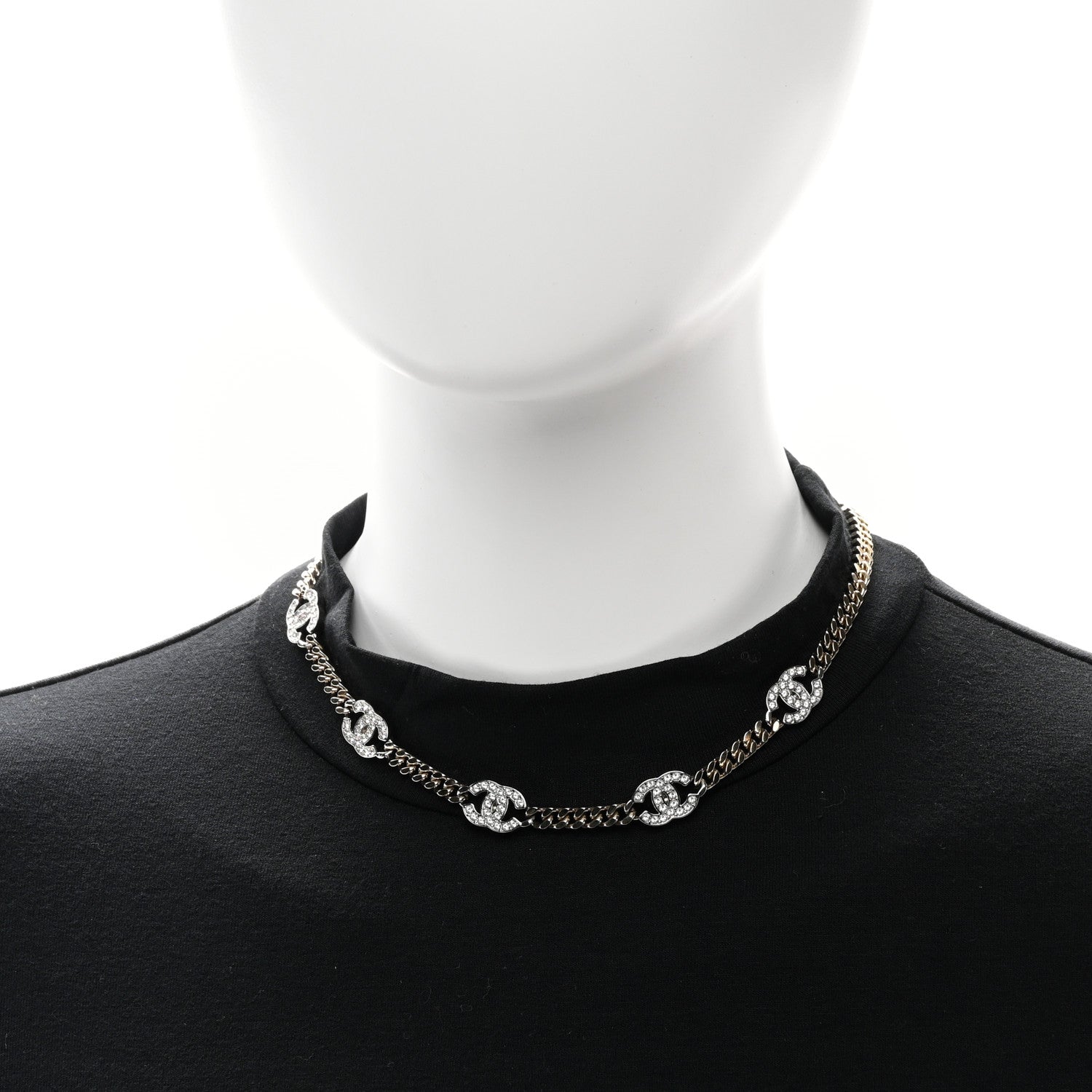 Chanel Crystal Chain CC Link Choker Gold Silver 2 of 4