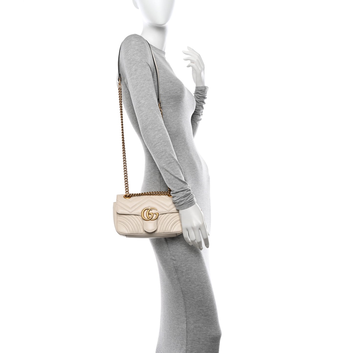 Calfskin Matelasse Mini GG Marmont Shoulder Bag White