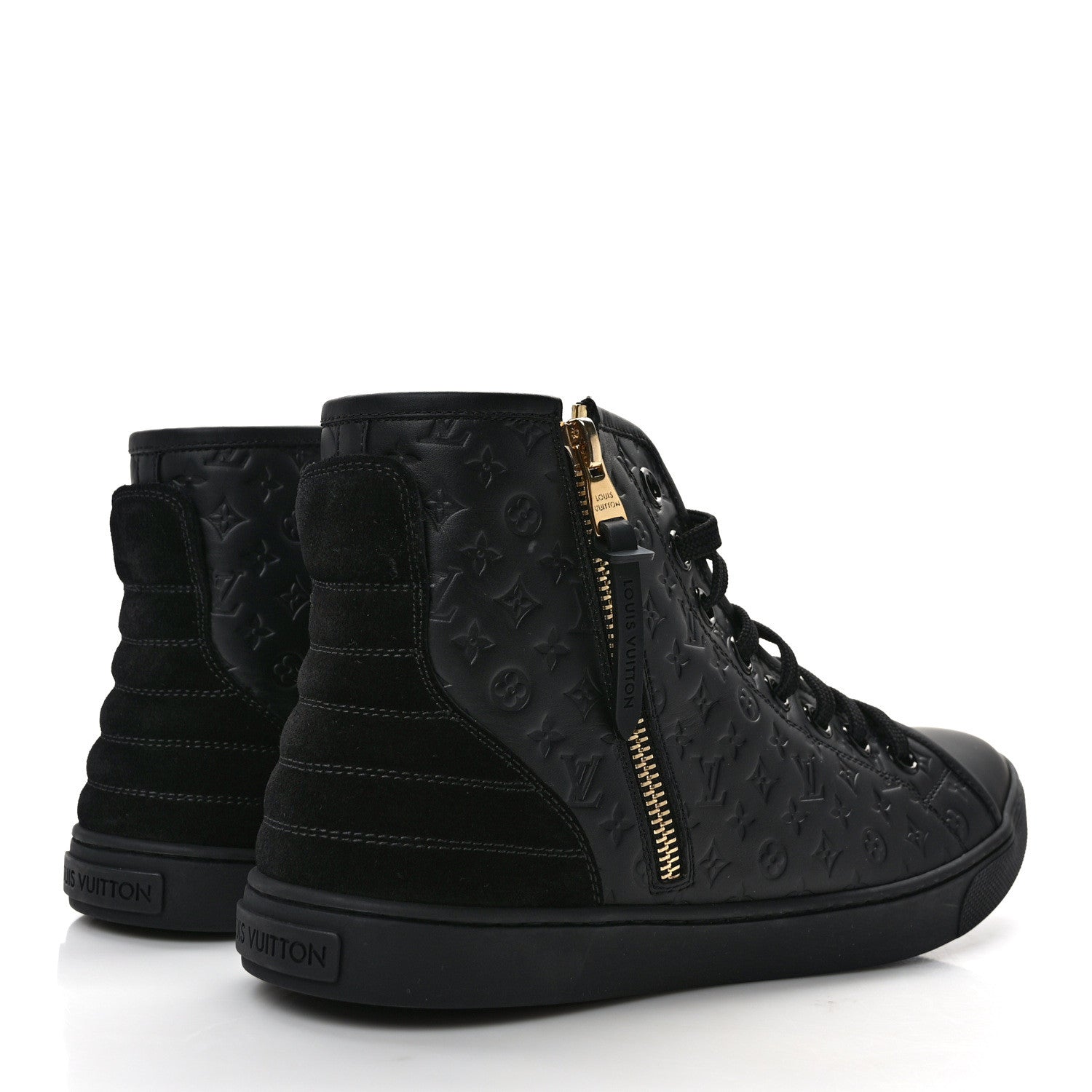 Louis Vuitton Calfskin Embossed Monogram Punchy High Top Sneakers 40 Black 4 of 9