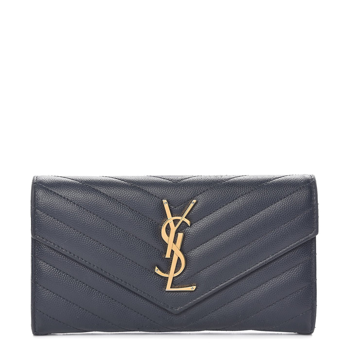 Grain De Poudre Matelasse Chevron Monogram Flap Wallet Deep Marine