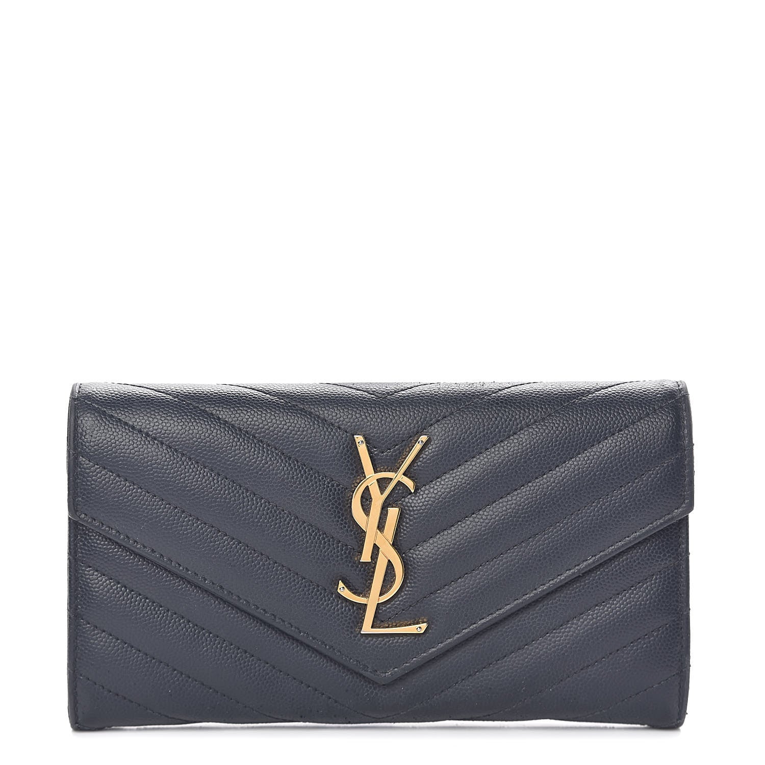 Saint Laurent Grain De Poudre Matelasse Chevron Monogram Flap Wallet Deep Marine 1 of 12