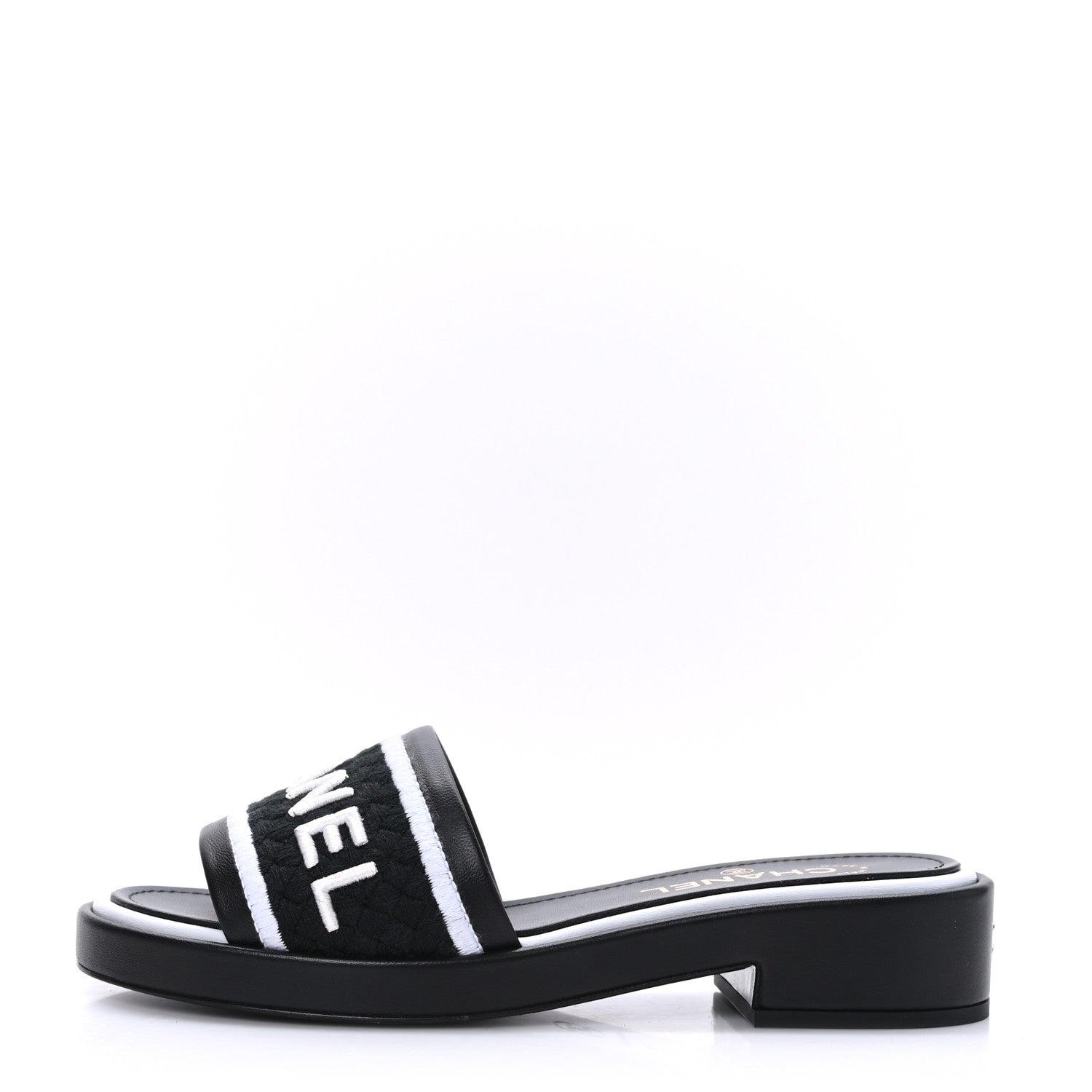 Chanel Lambskin Embroidered CC Mule Sandal 39 Black White 1 of 9