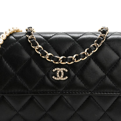 Chanel Lambskin Quilted Pearl My Shoulder Mini French Wallet On Chain WOC Black 9 of 12