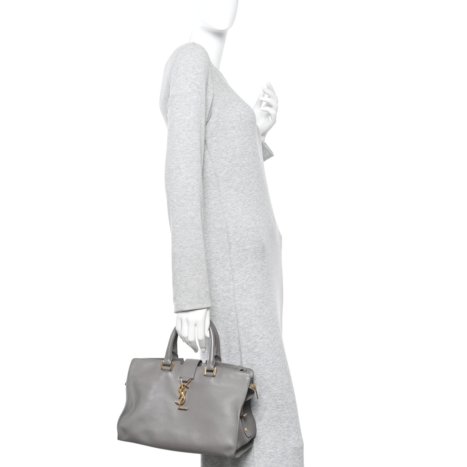Saint Laurent Calfskin Small Monogram Cabas Fog 2 of 9