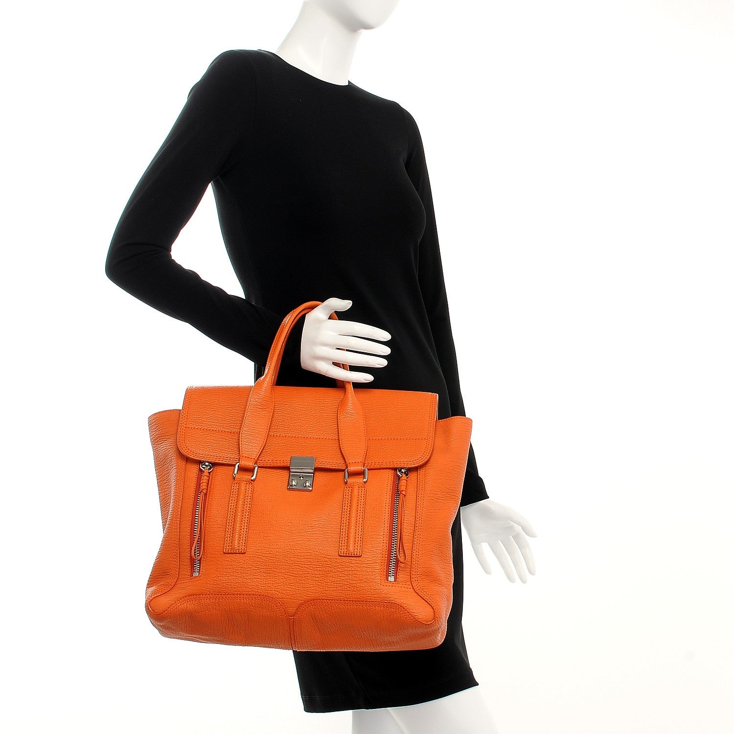 3.1 Phillip Lim 3.1 Textured Calfskin Large Pashli Satchel Mandarin 3 of 10