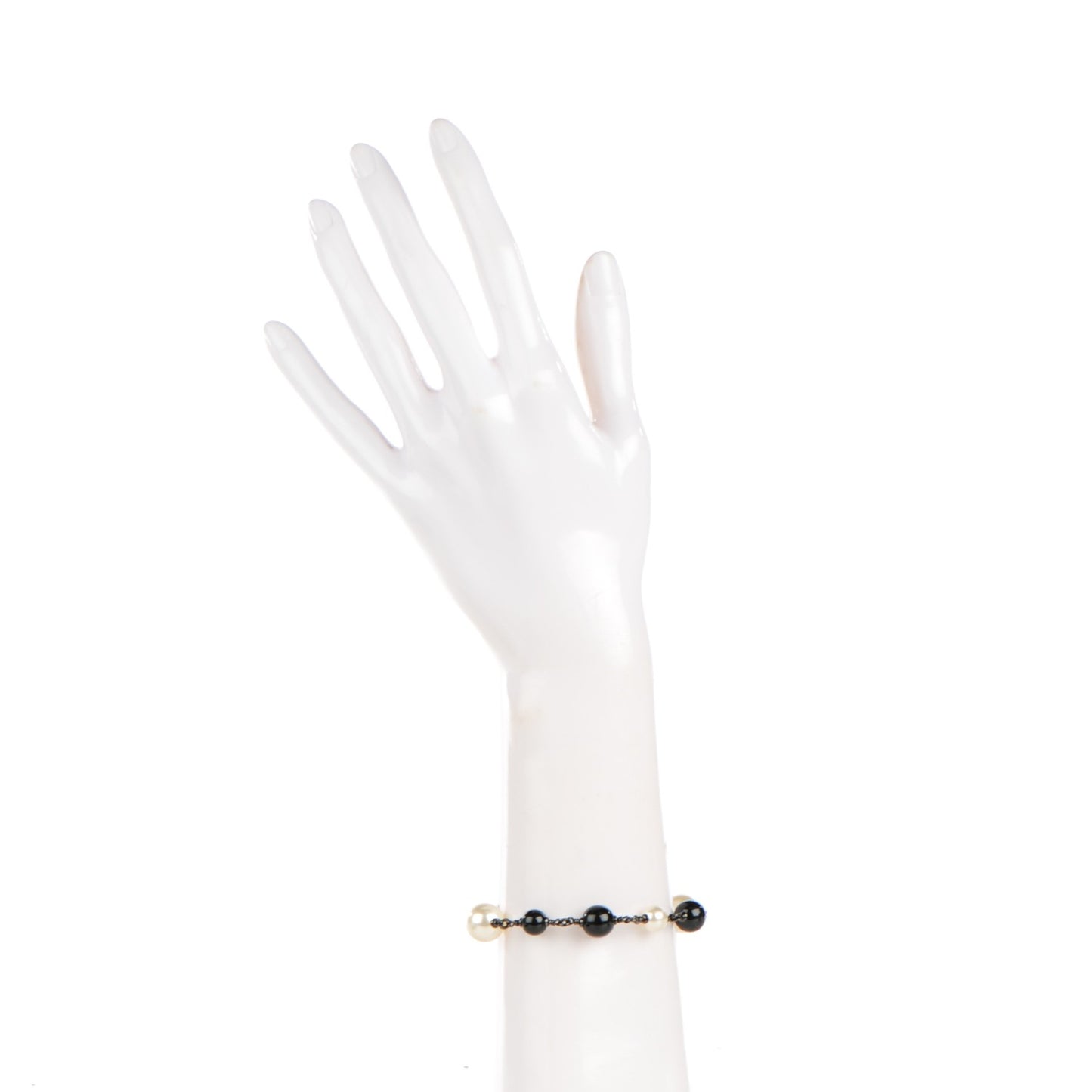 Pearl Beaded Camellia CC Bracelet Black