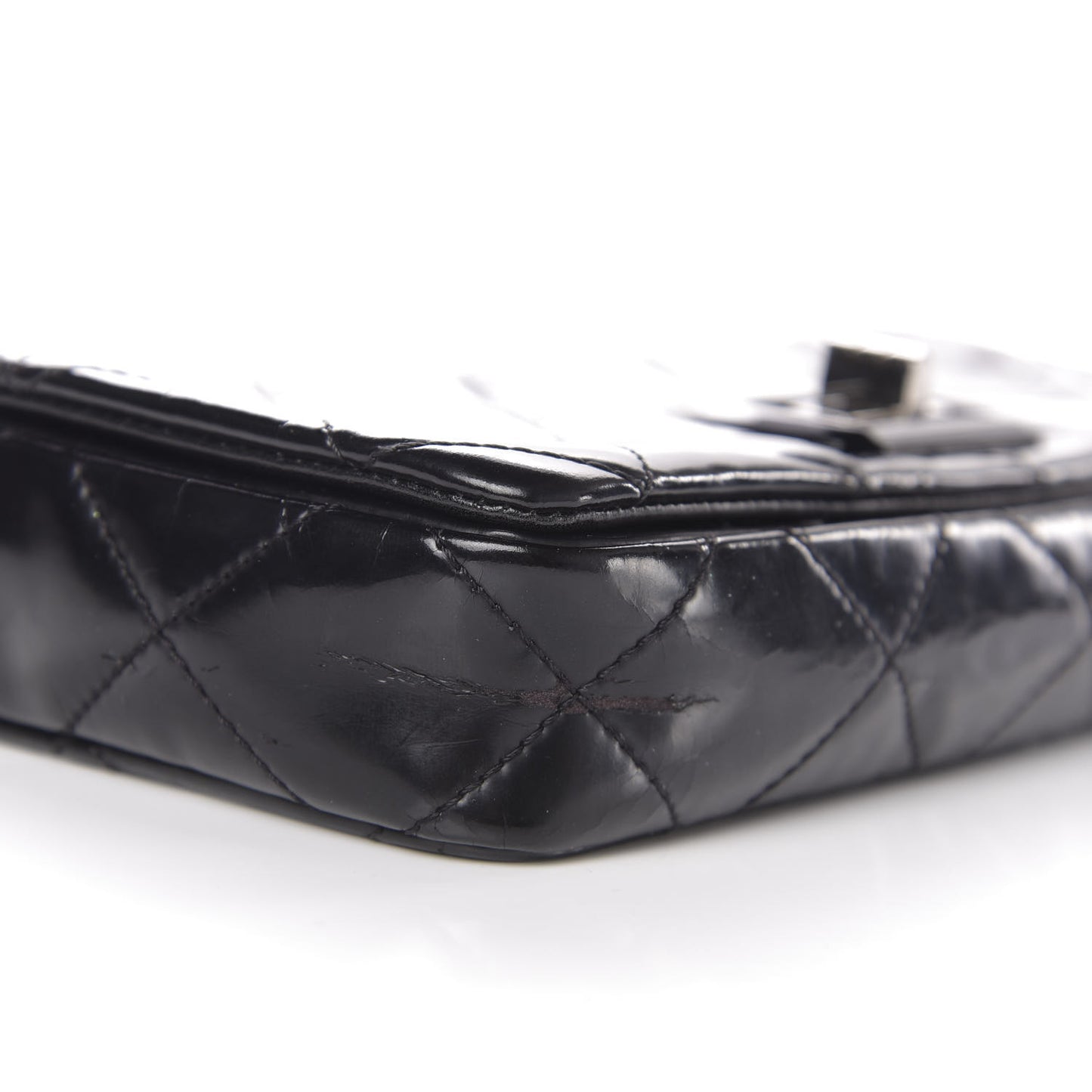 Patent Quilted Mademoiselle East West Flap Black
