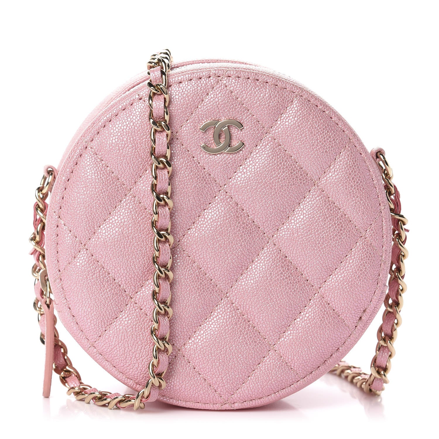 Chanel Iridescent Caviar Quilted Round Clutch With Chain Pink 1 of 11