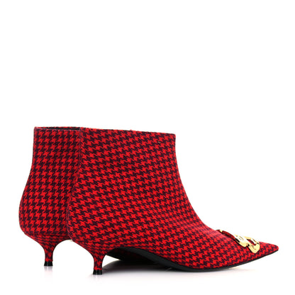 Balenciaga Wool Houndstooth BB Pointy Toe Ankle Booties 39 Red Black Gold 5 of 8