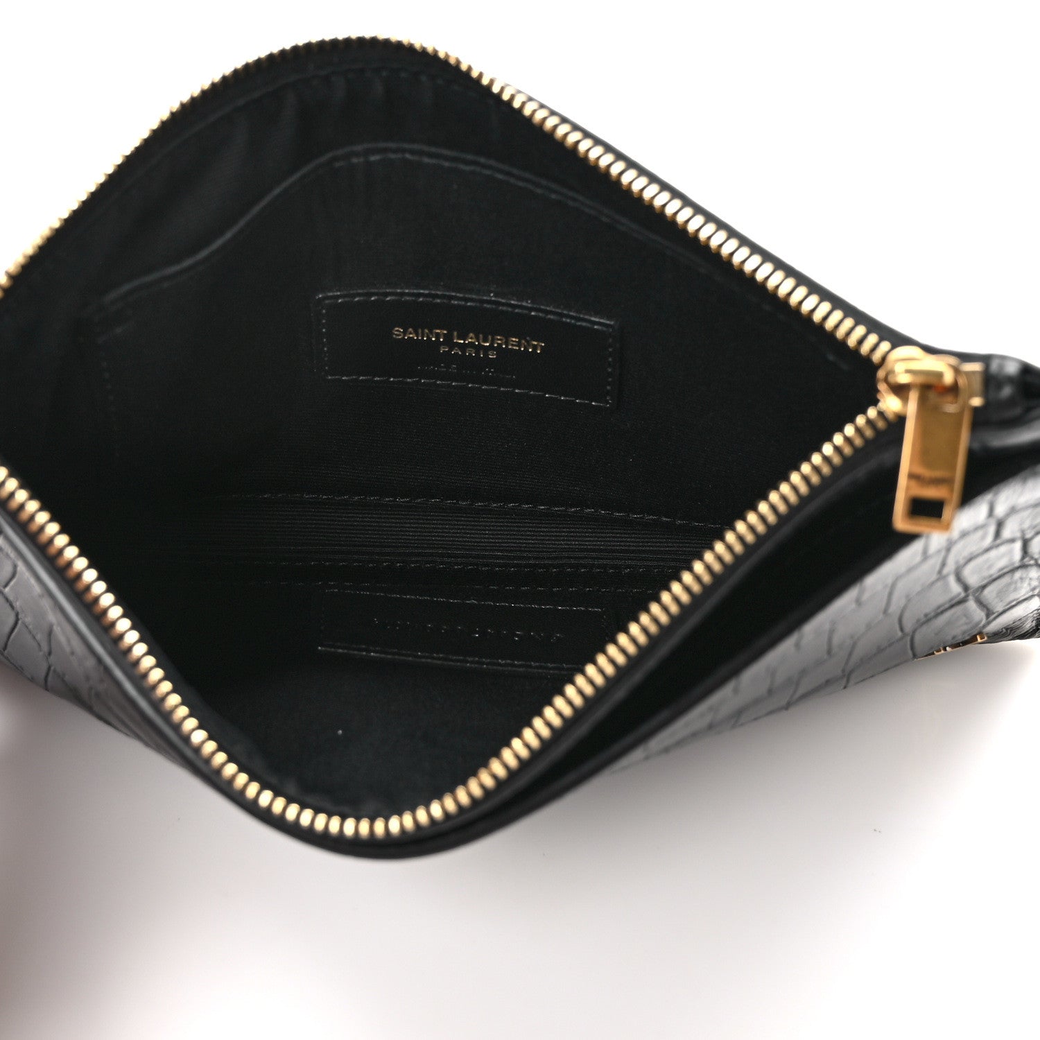 Saint Laurent Calfskin Crocodile Embossed Monogram Bill Pouch Black 5 of 7