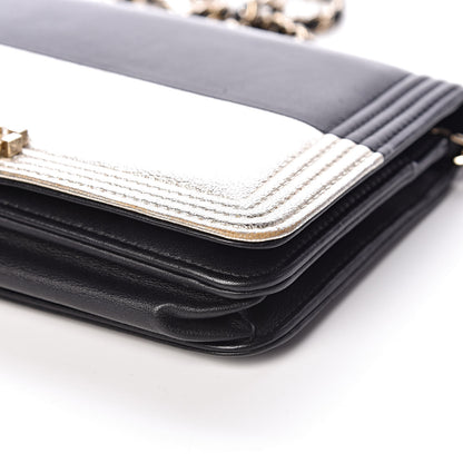 Chanel Metallic Goatskin Lambskin Boy Wallet on Chain WOC Black Gold 13 of 13