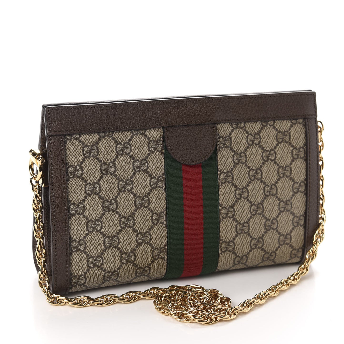 GG Supreme Monogram Web Small Ophidia Chain Shoulder Bag Brown