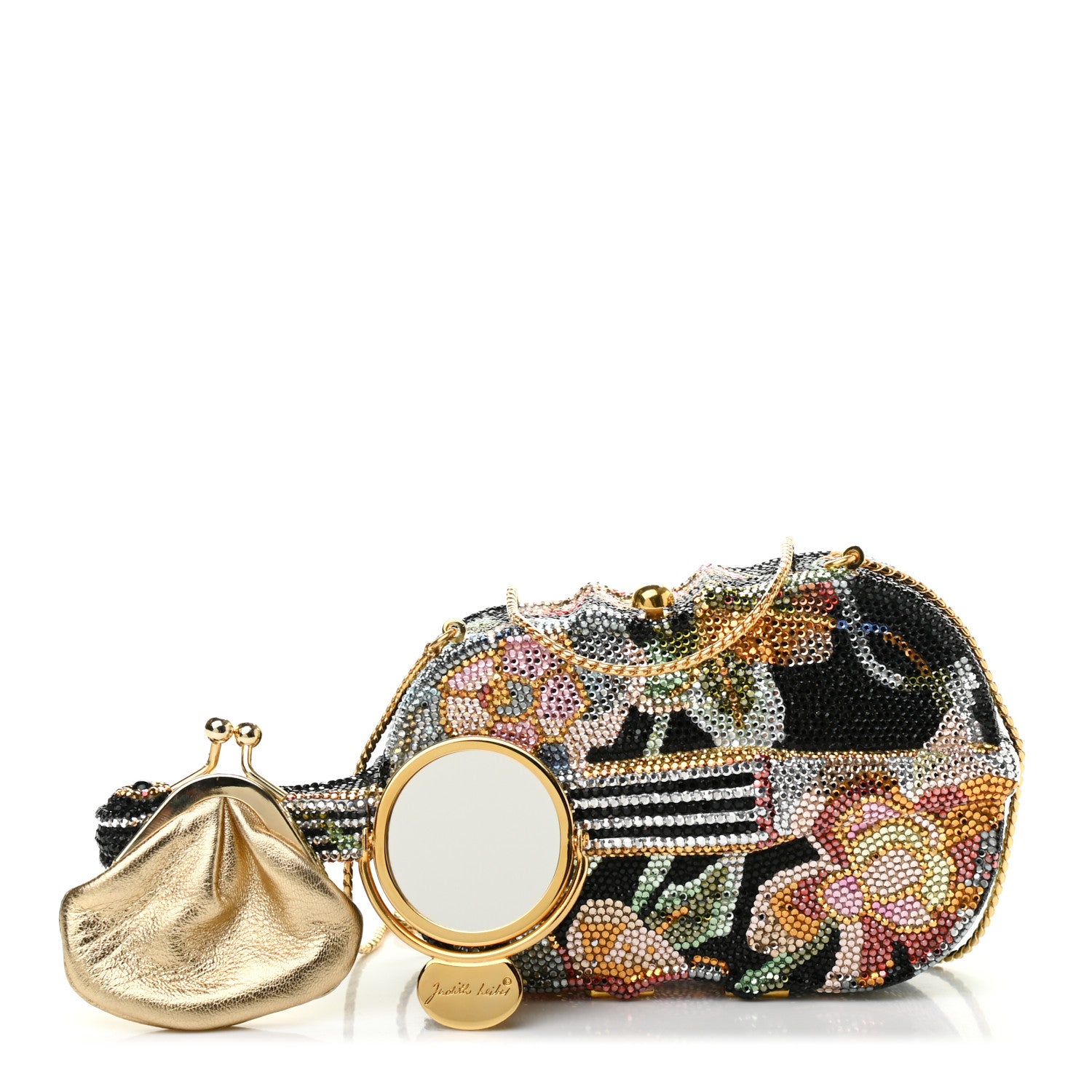 Judith Leiber Swarovski Crystal Minaudiere Violin Clutch Black Gold Multicolor 1 of 6