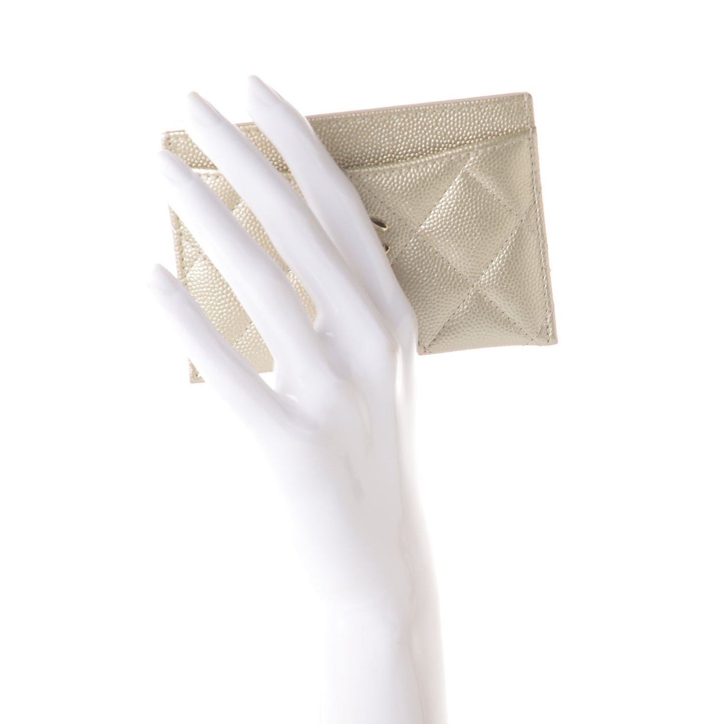 Metallic Caviar Quilted Card Holder Light Gold