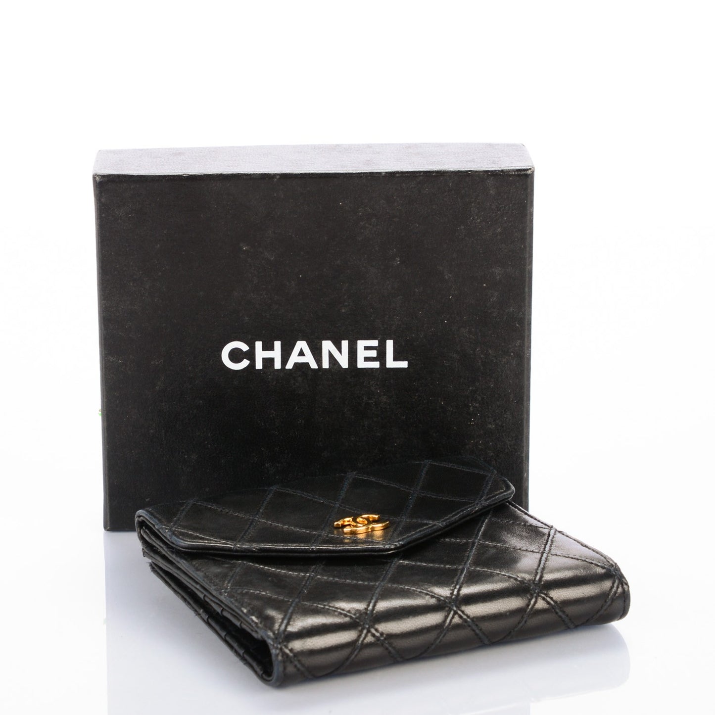 Calfskin Diamond Stitched Compact Wallet Black