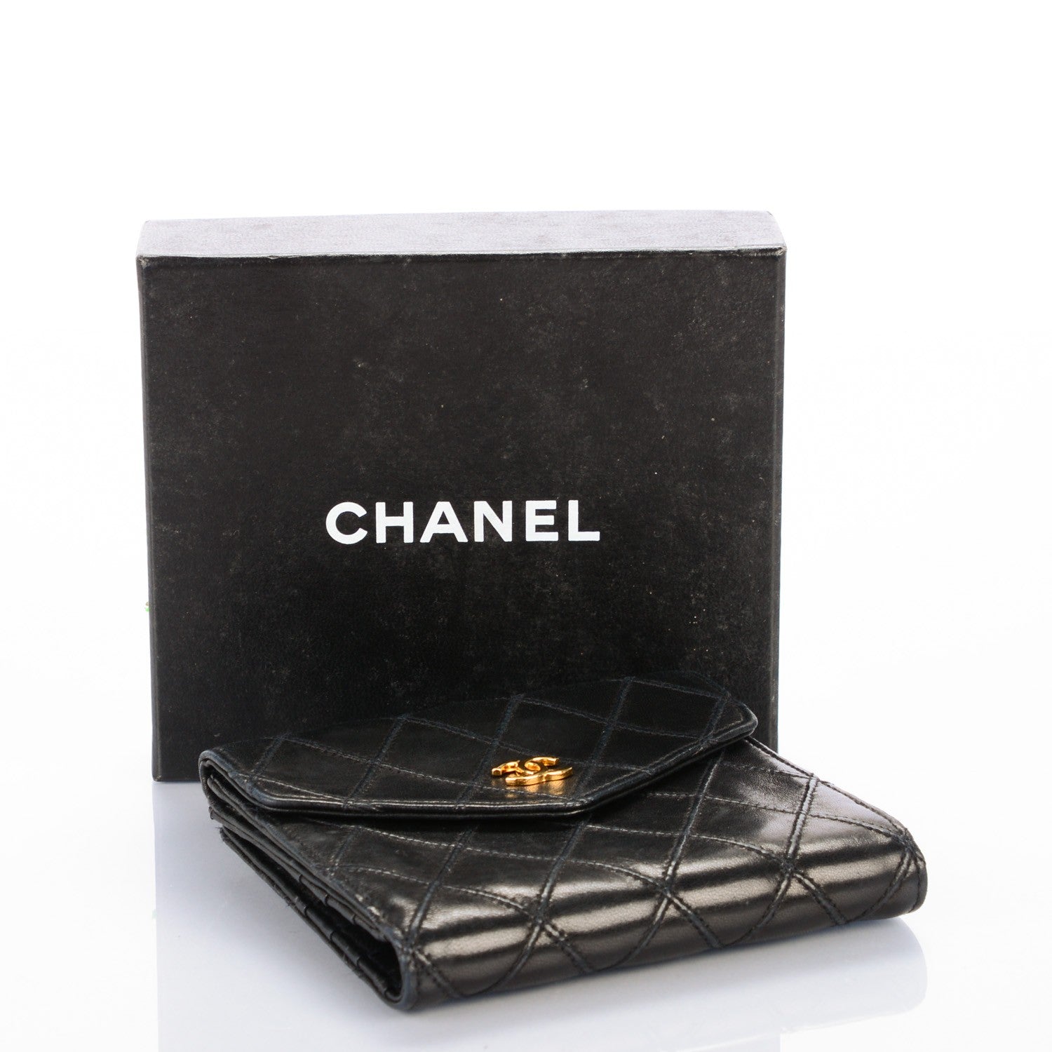 Chanel Calfskin Diamond Stitched Compact Wallet Black 4 of 8