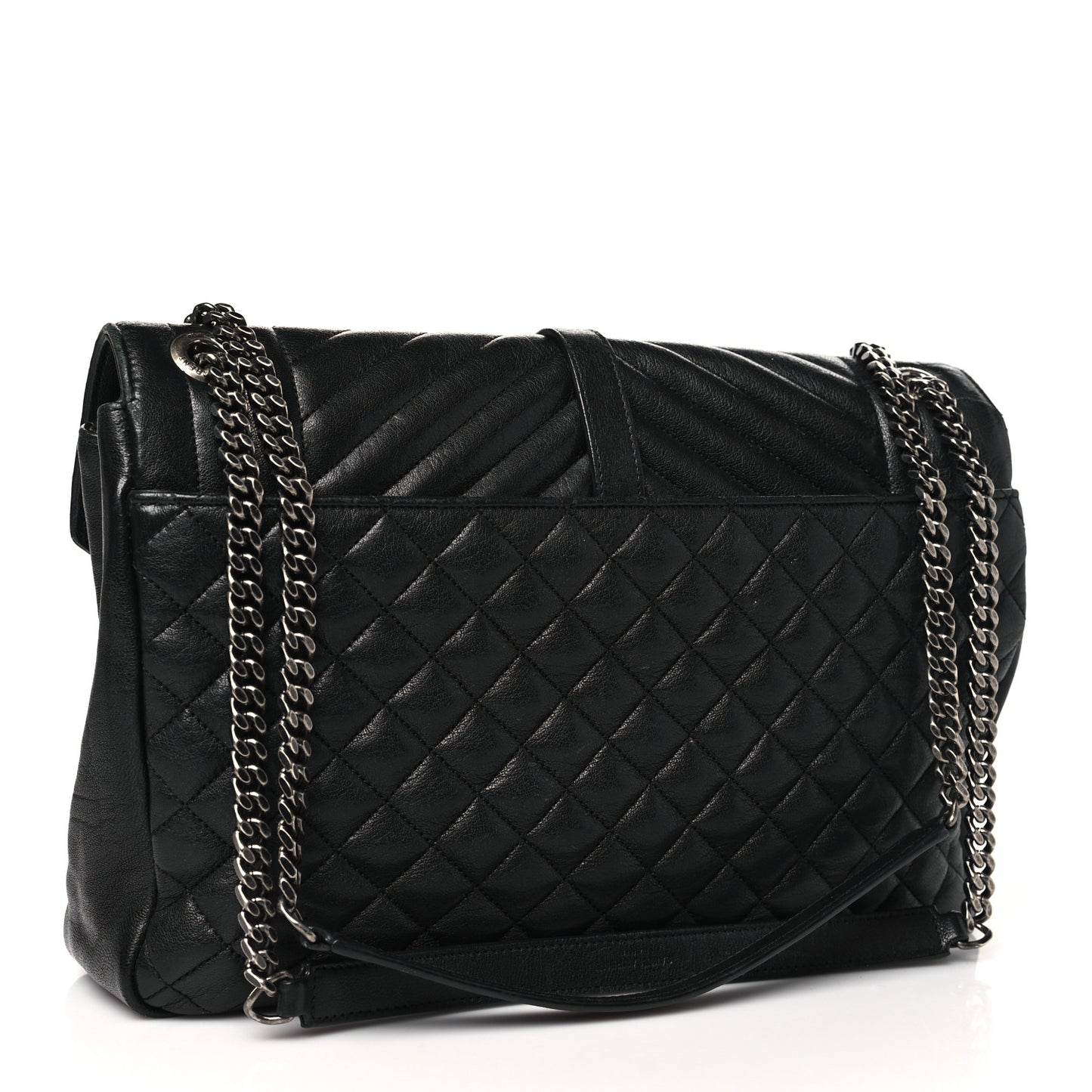 Calfskin Mixed Matelasse Triquilt Large Monogram Satchel Black