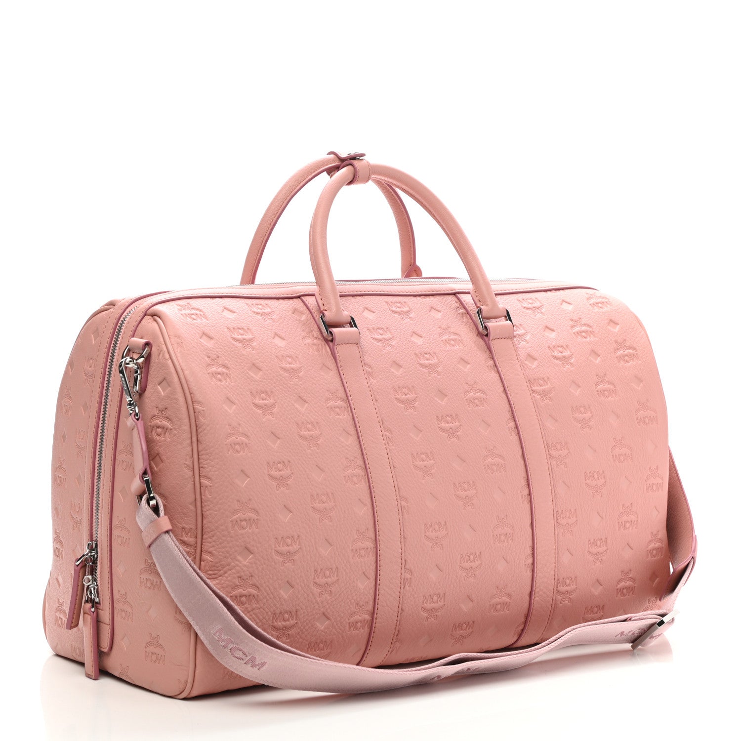 MCM Calfskin Ottomar Monogram Duffle Bag Pink 2 of 9