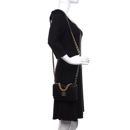 Chanel Shiny Goatskin Quilted 19 Wallet On Chain WOC Black 2 of 13