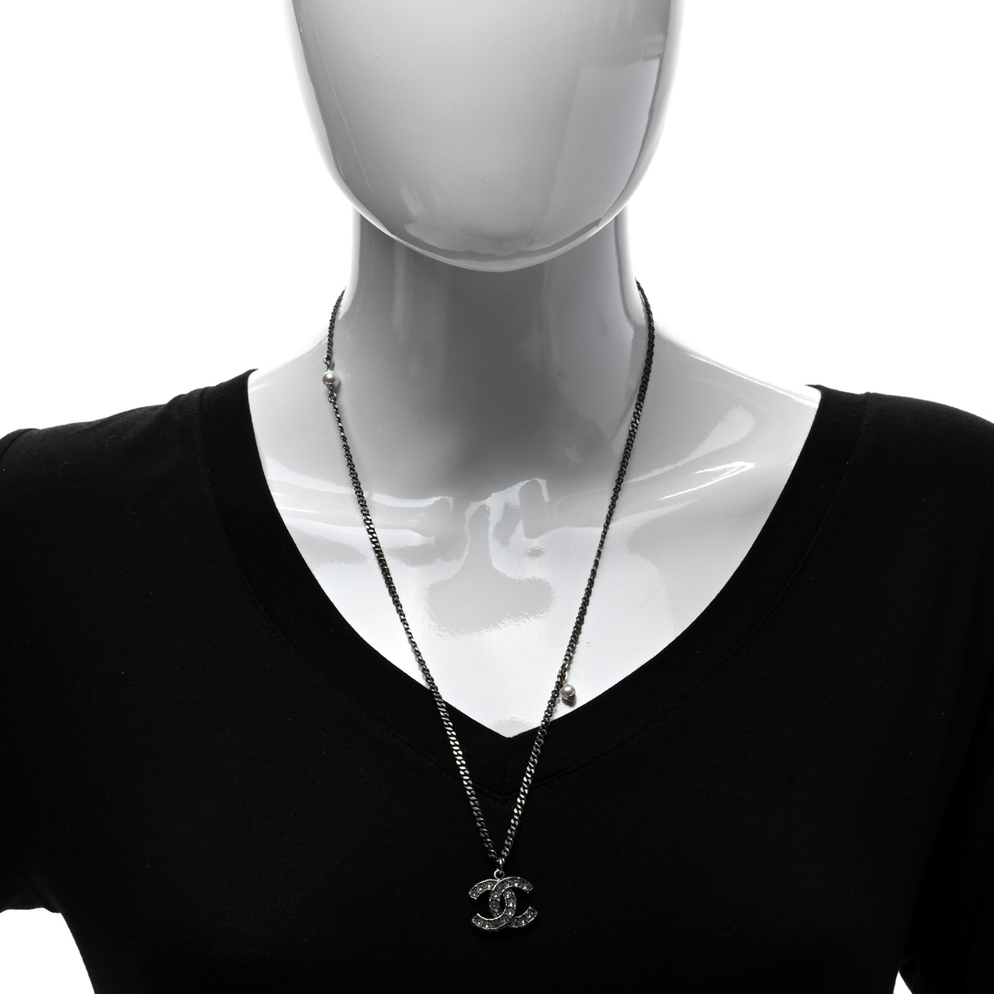 Crystal CC Pendant Necklace Silver