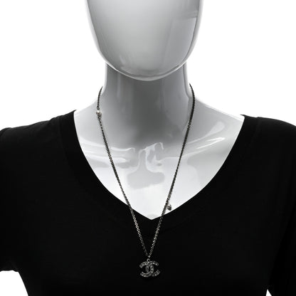 Chanel Crystal CC Pendant Necklace Silver 2 of 4