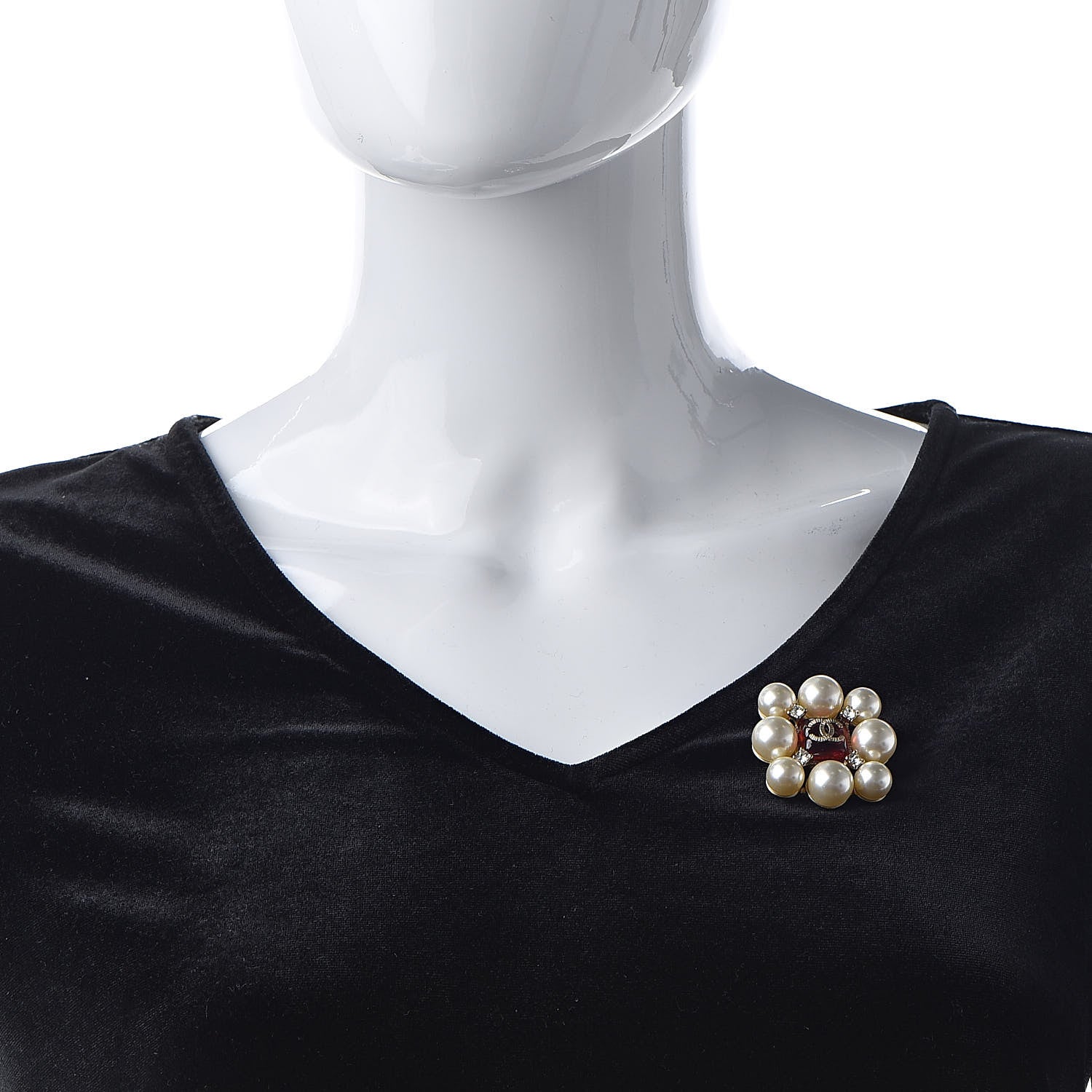 Chanel Pearl Resin Crystal CC Brooch Gold 2 of 5