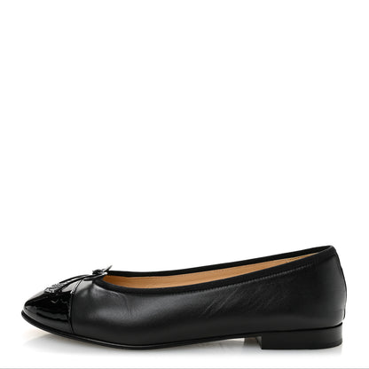 Chanel Lambskin Patent Cap Toe CC Ballerina Flats 37.5 Black 1 of 10