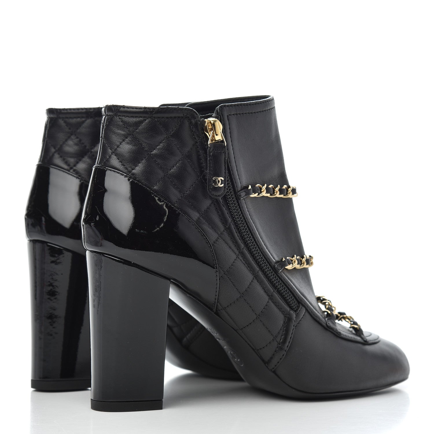 Chanel Lambskin Chain CC Short Boots 37.5 Black 4 of 13