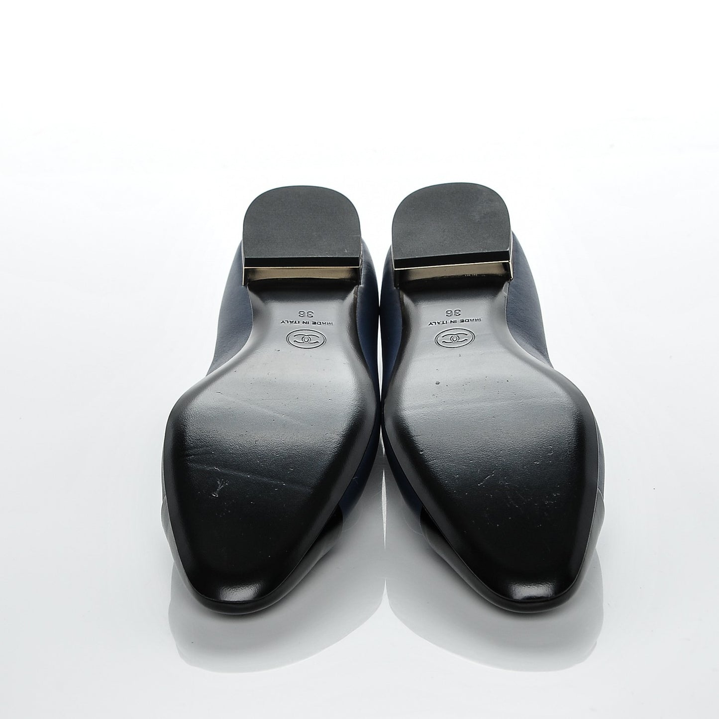 Lambskin Cap Toe Ballerina Flats 36 Navy Black