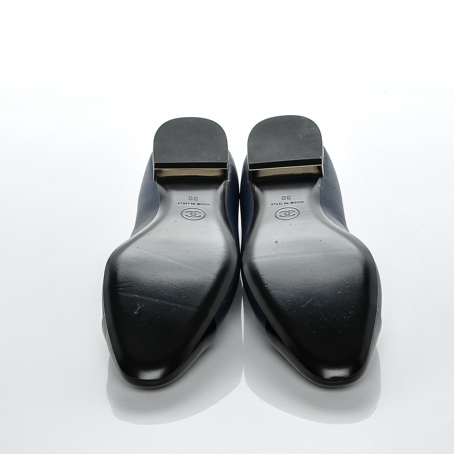 Chanel Lambskin Cap Toe Ballerina Flats 36 Navy Black 5 of 6