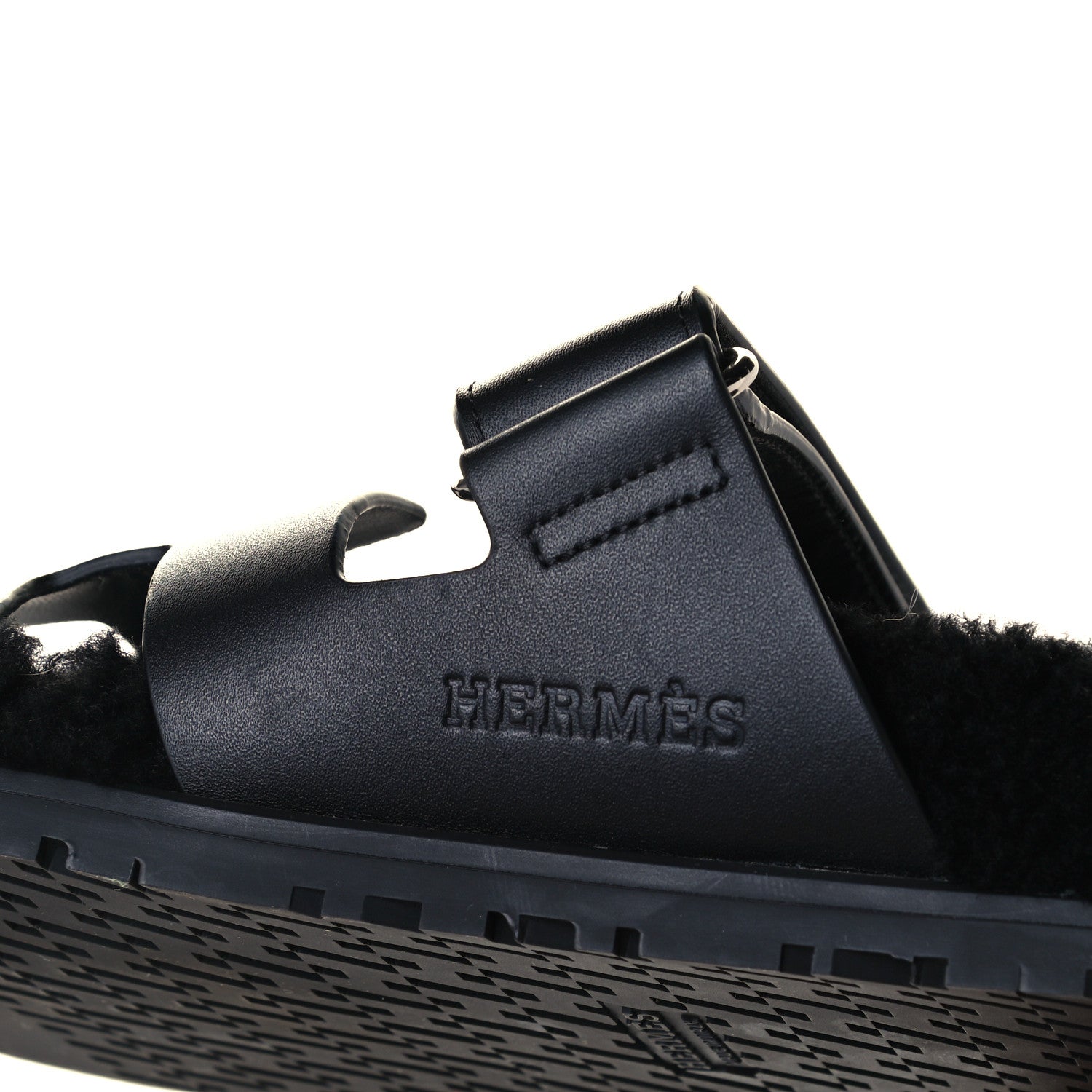 Hermes Calfskin Woolskin Womens Chypre Sandals 37 Black 11 of 12