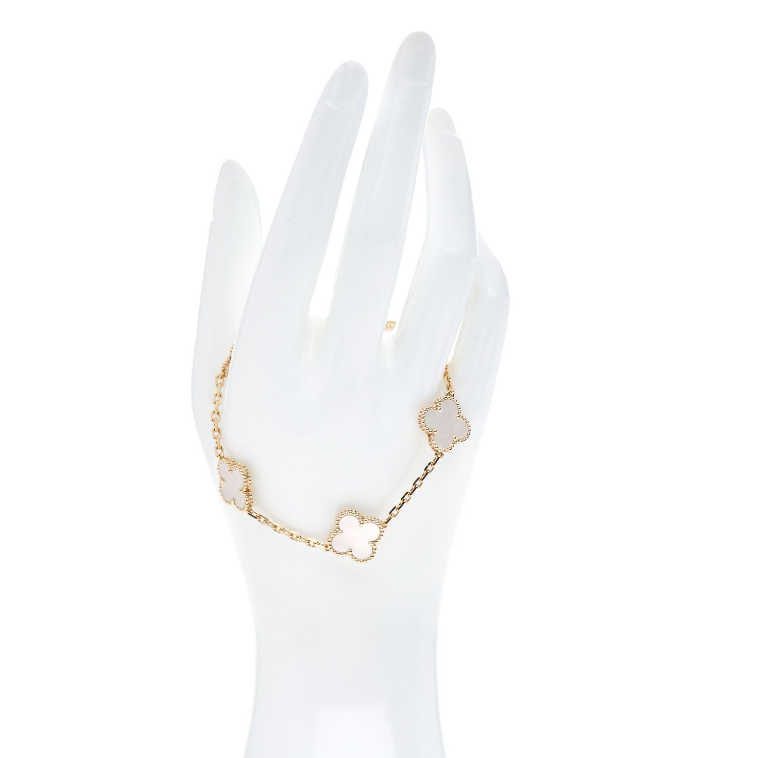 Van Cleef & Arpels 18K Yellow Gold Mother of Pearl 5 Motifs Vintage Alhambra Bracelet 2 of 5