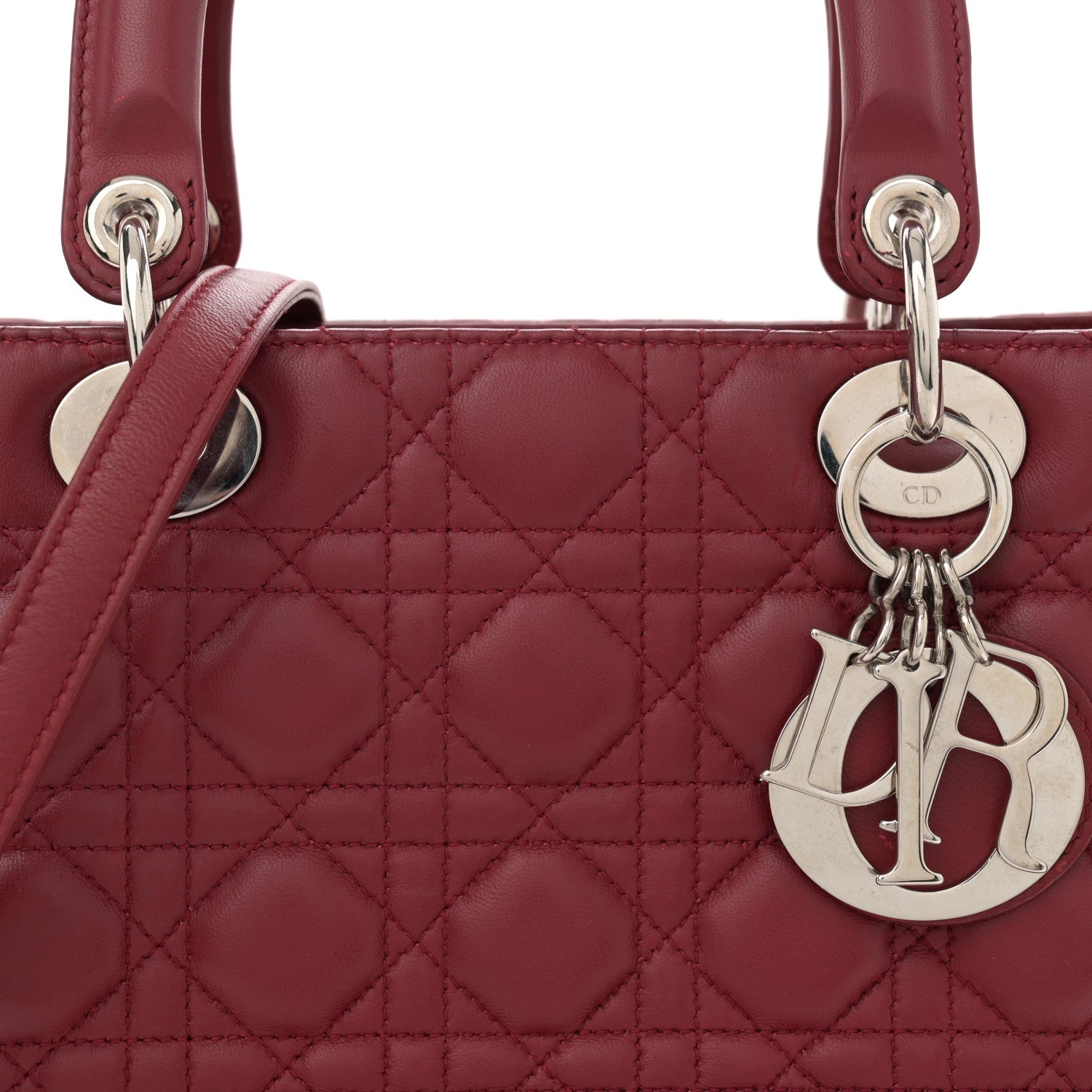 Christian Dior Lambskin Cannage Medium Lady Dior Dark Red 8 of 10