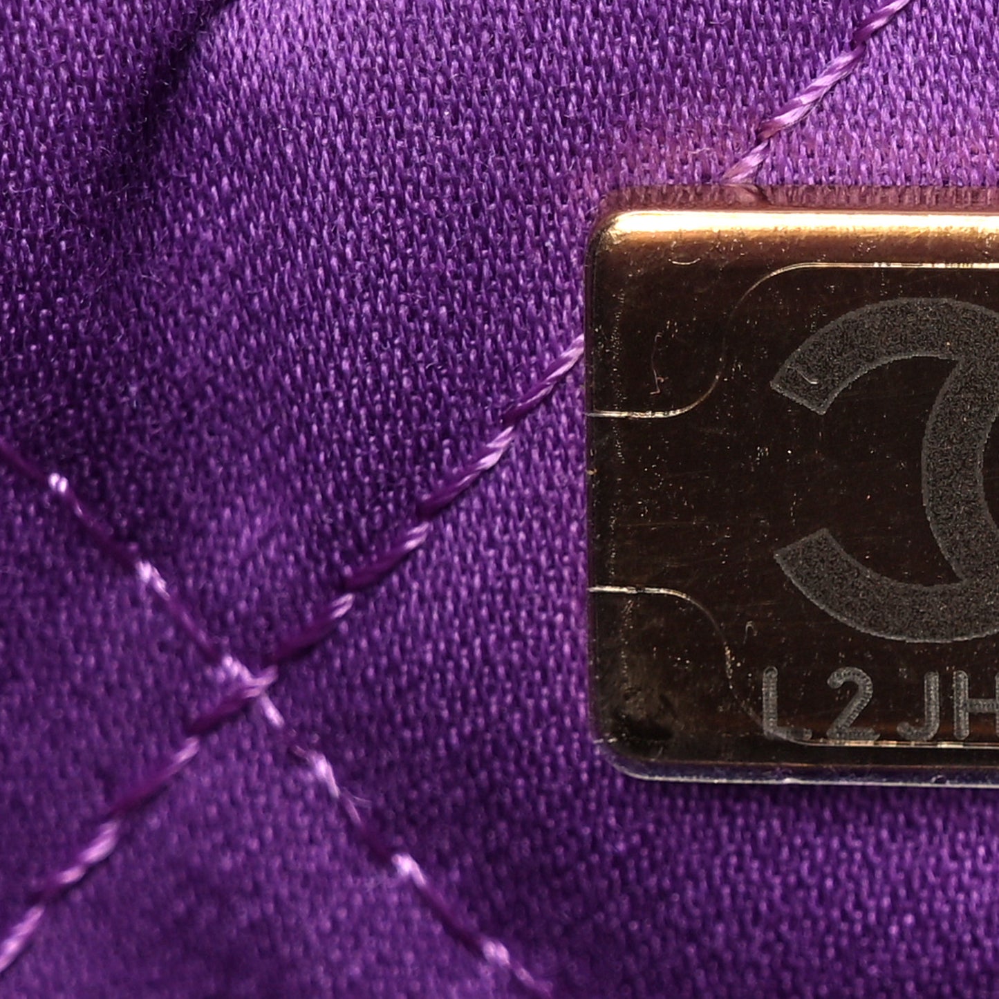 Shiny Calfskin Quilted Chanel 22 Drawstring Bag Purple