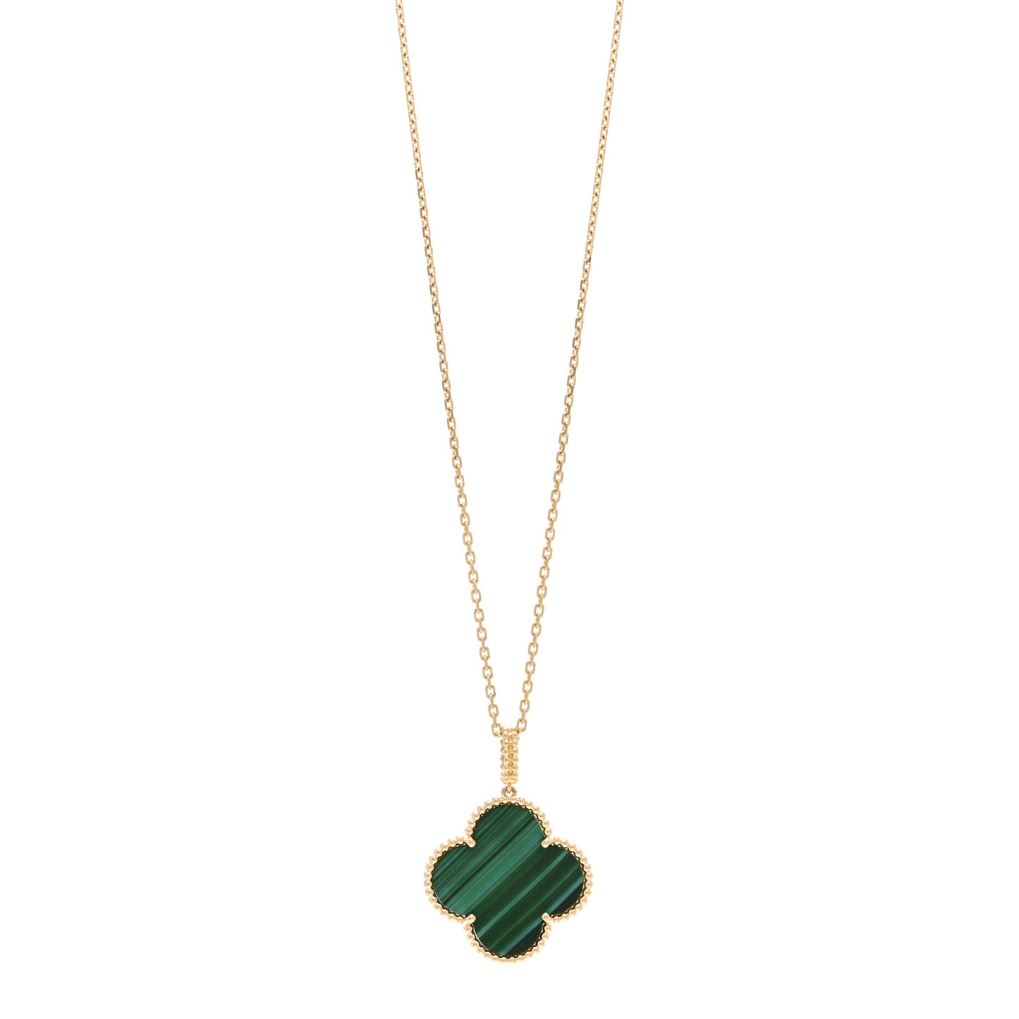 18K Yellow Gold Malachite Magic Alhambra Pendant Necklace
