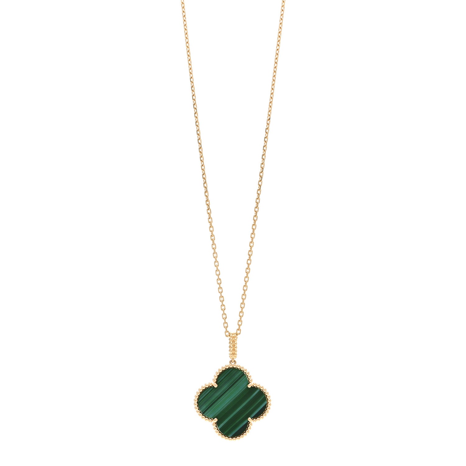 Van Cleef & Arpels 18K Yellow Gold Malachite Magic Alhambra Pendant Necklace 1 of 5