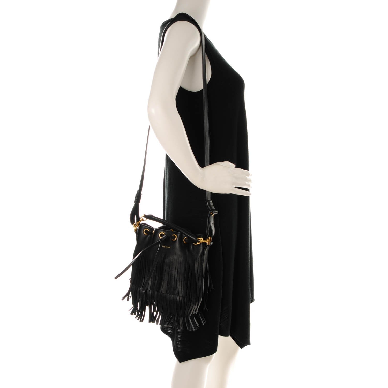 Saint Laurent Calfskin Small Emmanuelle Fringe Bucket Bag Black 2 of 7