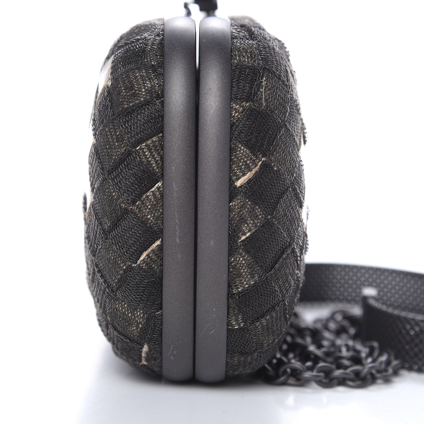 Snakeskin Mesh Intrecciato Mosaique Knot Clutch Black