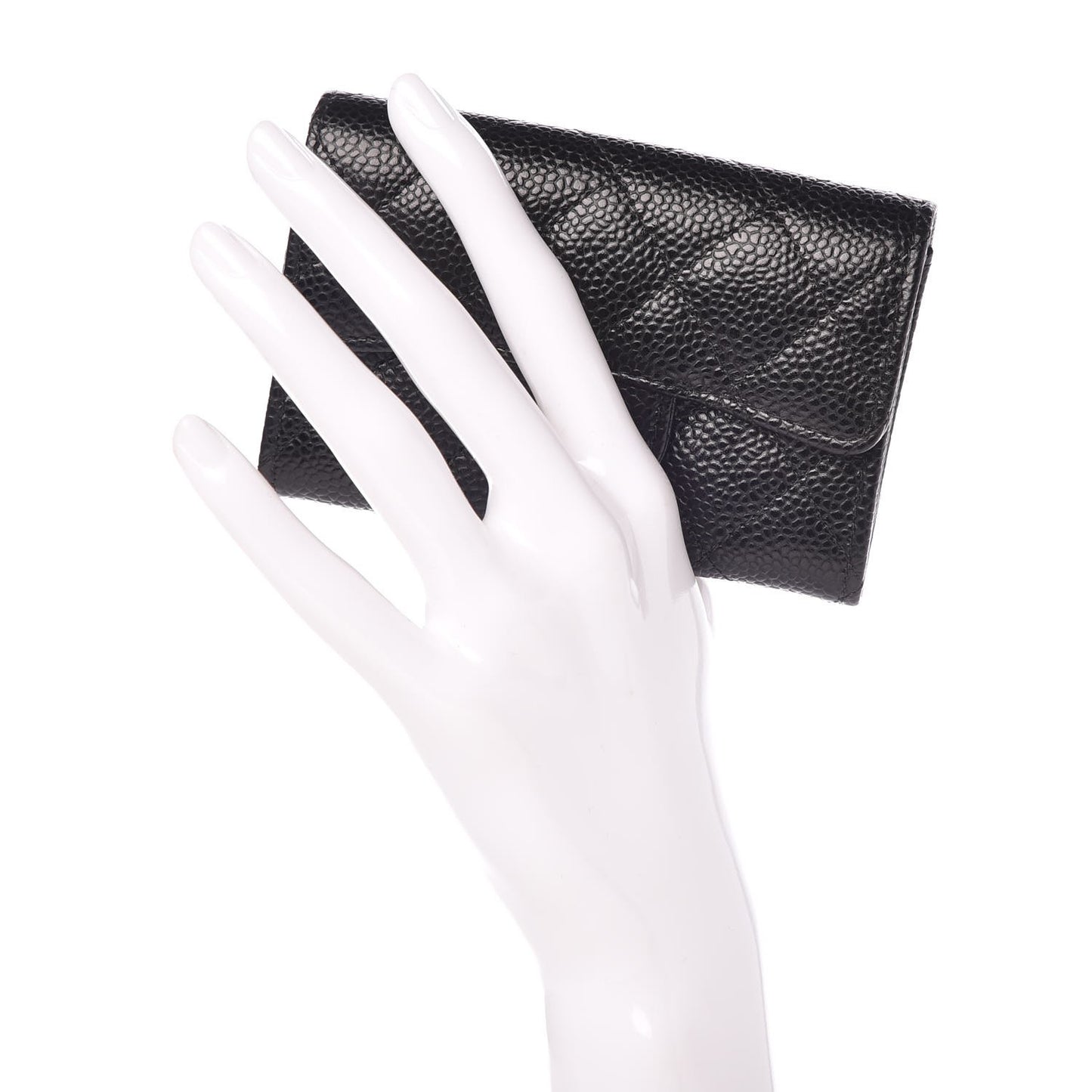 Caviar Quilted Flap Card Holder Black