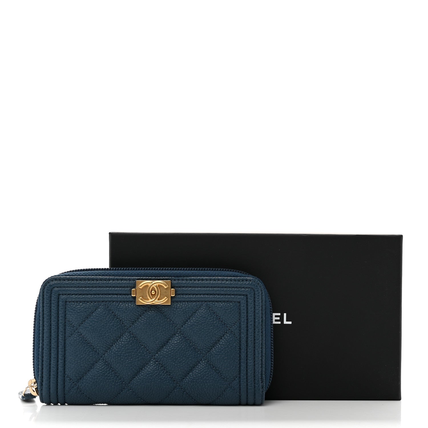Chanel Caviar Quilted Boy Small Zip Around Wallet Blue 9 of 9