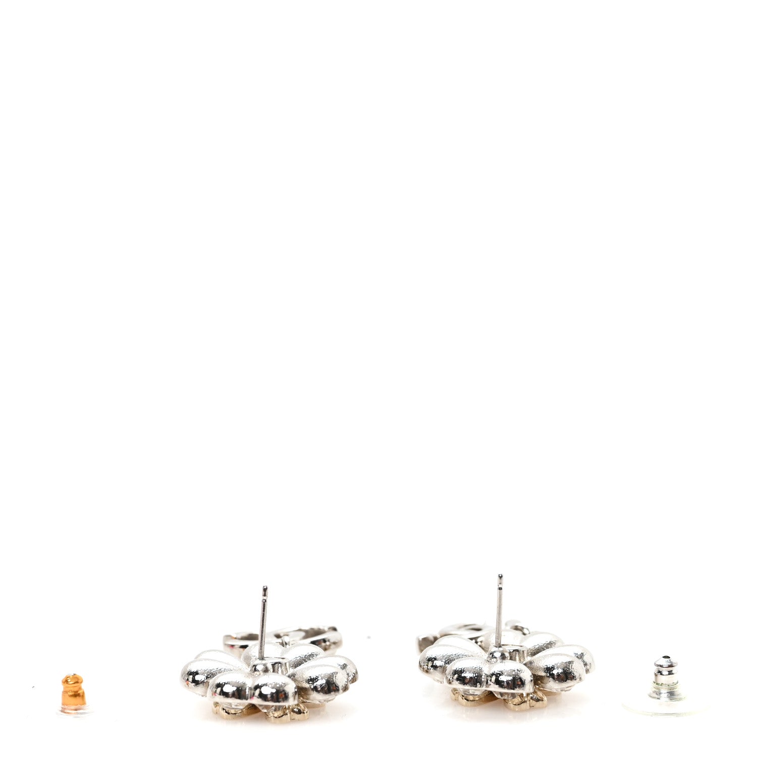 Chanel Crystal CC Clover Drop Earrings Silver Gold 3 of 4