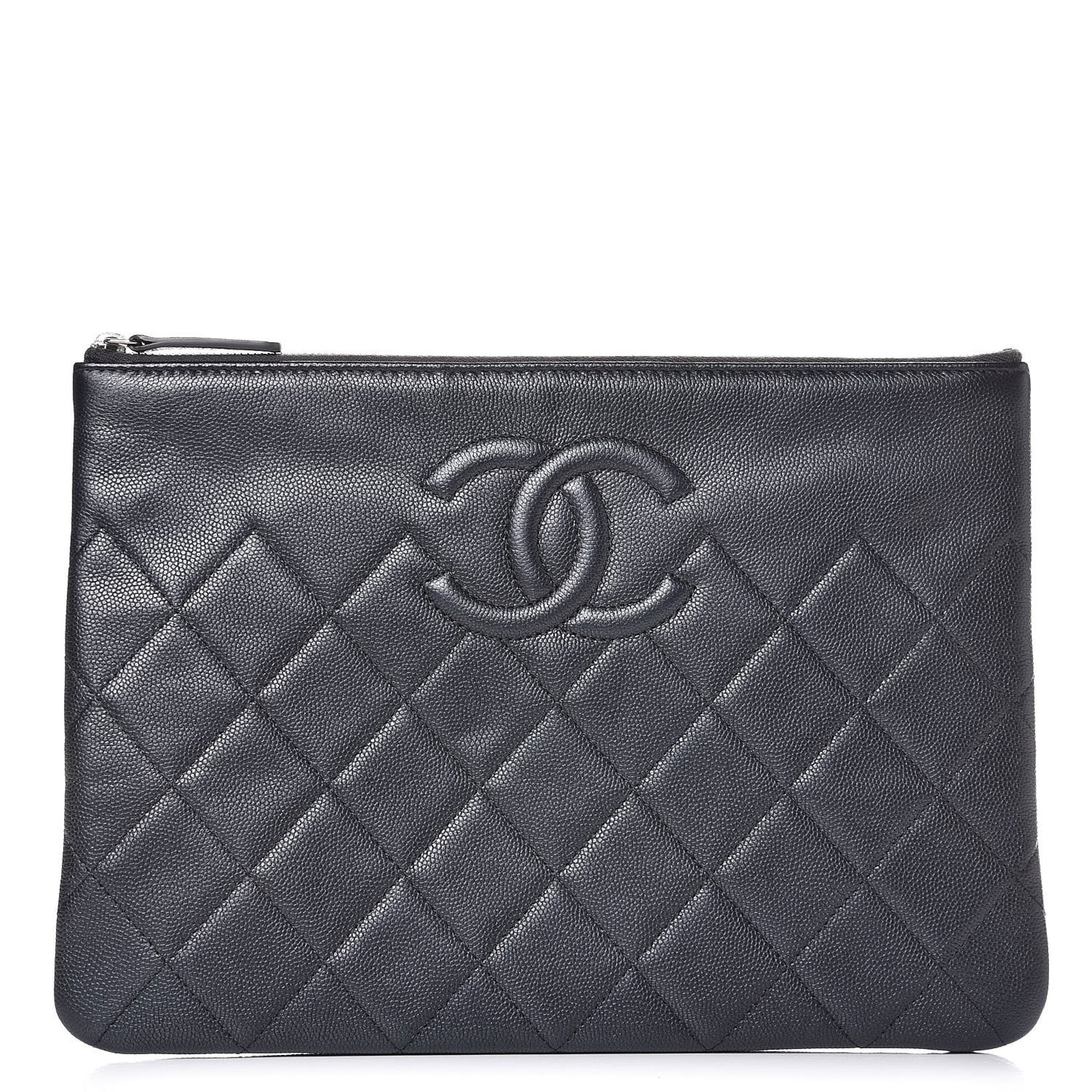 Metallic Caviar Quilted Medium Maxi CC Cosmetic Case Black