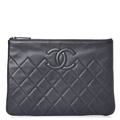 Chanel Metallic Caviar Quilted Medium Maxi CC Cosmetic Case Black 1 of 7