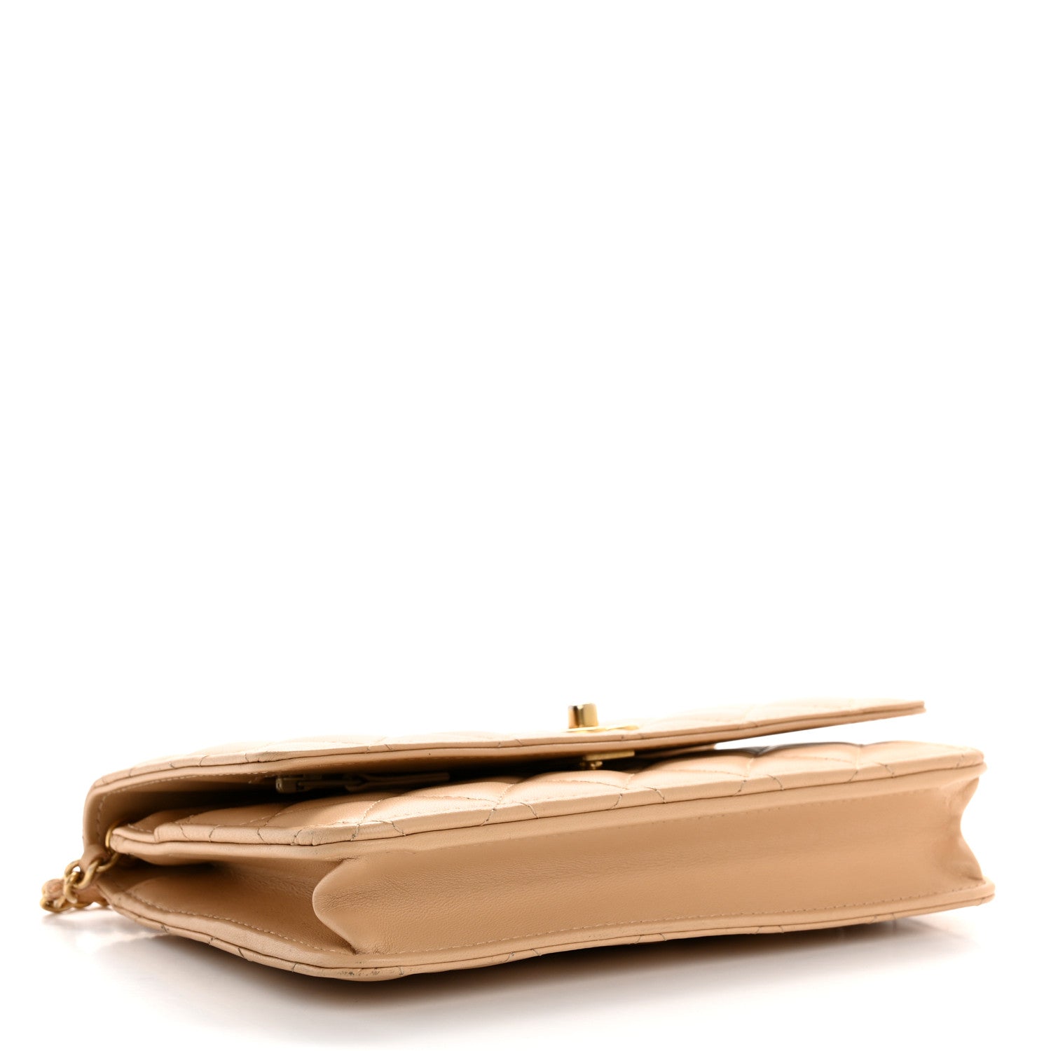 Chanel Lambskin Quilted CC Pearl Crush Wallet on Chain WOC Light Beige 4 of 12