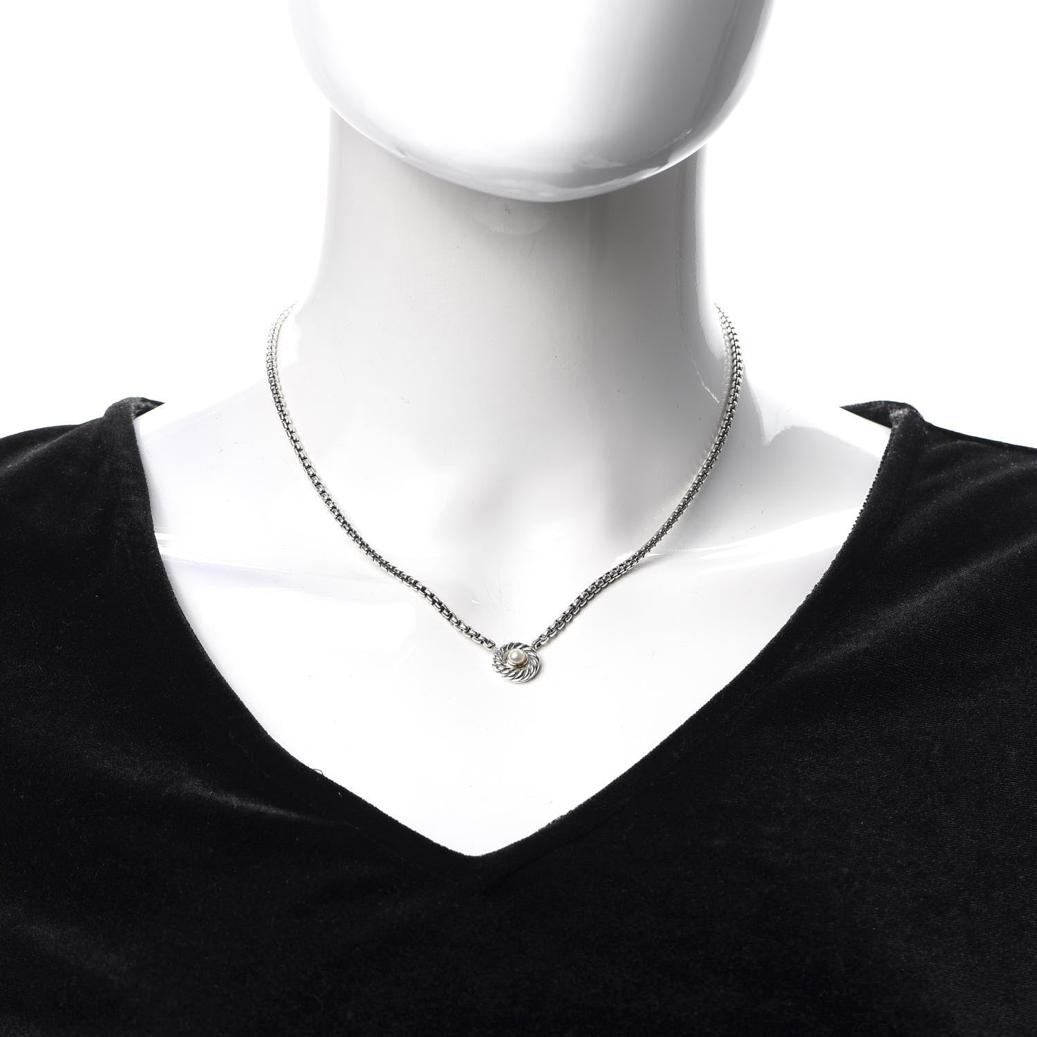 David Yurman Sterling Silver 14K Yellow Gold Pearl 12mm Cookie Pendant Necklace 2 of 5