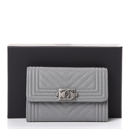 Chanel Caviar Chevron Quilted Boy Flap Card Holder Grey 13 of 13