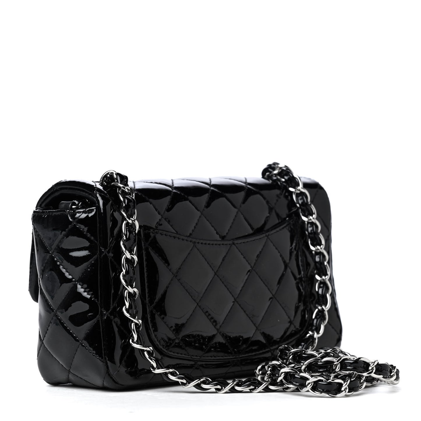 Patent Calfskin Quilted Mini Rectangular Flap Black