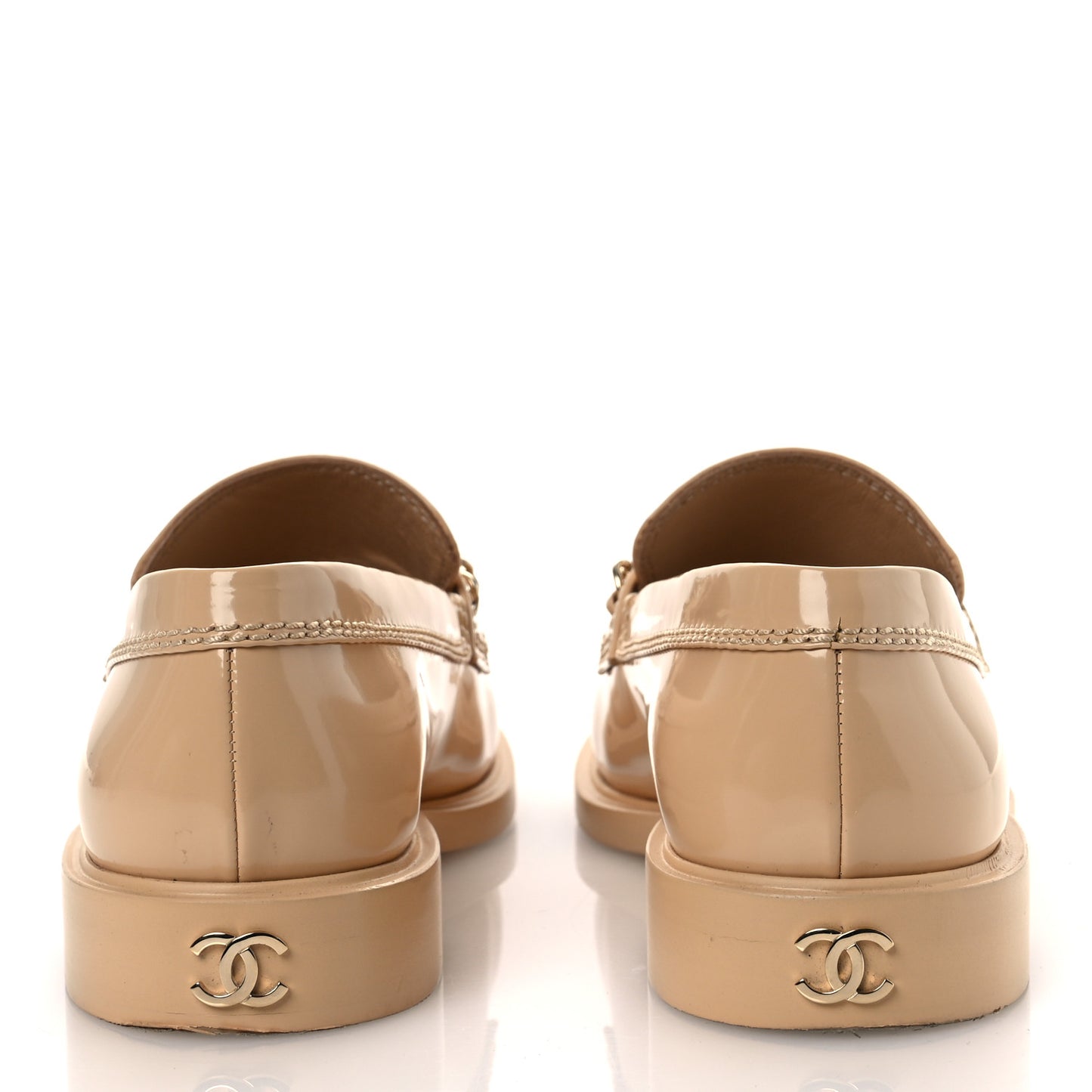 Shiny Calfskin Logo Loafers 40 Beige
